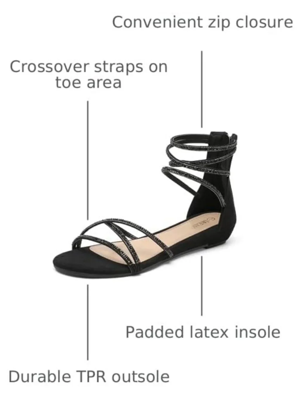 Lightweight Women's Open Toe Rhinestone Gladiator Sandals for Casual Summer Wear